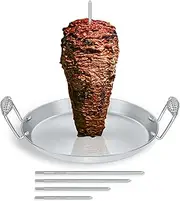 CONCORD Stainless Steel Vertical Al Pastor Skewer with Plate for Outdoor BBQ Grills. Great for Tacos, Gyro, Shawarma, Whole Chickens and More! Includes 5 Skewers
