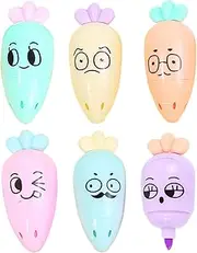 Colored Highlighters, 6X Pastel Highlighter Set, Chisel Tip Quick-Dry Markers, Cute Carrot Shape Design, Fluorescent Ink, Ideal for School, Studying, Note-Taking, Coloring, 6x2.5x2.5cm Multicolor