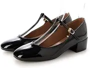 [EVOL] (イーボル) Evor Women's T-Strap Round Pumps, Cushioned, Soft, BLE, 23.5 cm