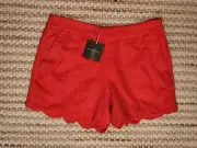 Cynthia Rowley Womens Orange Red Scalloped Linen Blend Lined Shorts Size 2 XS S