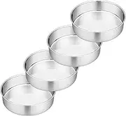 6 Inch Cake Pan, P&P CHEF 4-Piece Stainless Steel Round Baking Pans Layer Cake Pans Tin Set, Non Toxic & Healthy, Mirror Polished & Dishwasher Safe