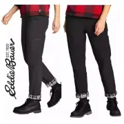 Eddie Bauer Black Plaid Fleece-Lined Flexion Drawstring Waist Warm Pants Size 10