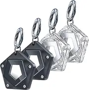 Dovick-Waterproof Airtag Holder, Heavy Duty Case Compatible Apple Air Tag Tracker with Keychain Key Ring Strap, Pentagon Full Cover with Transparent Window (BLK2&Clear2)