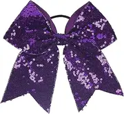Xansema Women Girls Kids Teens Sequins Hair Bows Elastic Hair Tie Ribbon Large Cheer Bow Ponytail Holder Hair Band (Deep Purple)