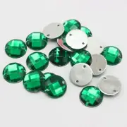 100 Green Flatback Acrylic Sewing Rhinestone Round Button 12mm Sew on beads