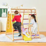 Costway8-in-1 Wooden Jungle Gym Playset with Monkey Bars &amp; Climbing Ladder-Multicolour