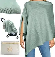 Little Rou Peekaboo Nursing Cover Up for Breastfeeding - Breathable Knit - Soft Organic Cotton & Cashmere Breast Feeding Poncho for Women - Privacy Feature - Includes Mesh Laundry Bag (Sage)