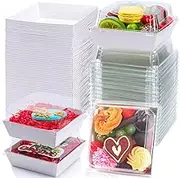 RomanticBaking 100 Pack 4x4x2.55 Inches Charcuterie Boxes with Clear lids Bakery Boxes Cookies Boxes Chocolate Covered Strawberries Boxes Mini Cake Boxes Pie Boxes Cinnamon Roll Treat Boxes Party Wedding Favor