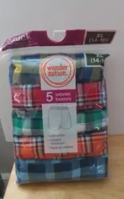 Wonder Nation Boys 5 Plaid Woven Boxers Size XL (14-16)
