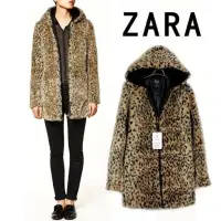在飛比找蝦皮購物優惠-Zara保暖豹紋皮草毛料連帽外套。隨便搭配都保暖有型。