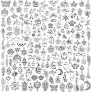 JIALEEY 200 PCS Wholesale Bulk Lots Jewelry Making Charms Mixed Smooth Tibetan Silver Metal Charms Pendants DIY for Necklace Bracelet Jewelry Making and Crafting, Alloy, alloy