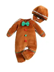 Baby Christmas Outfits Fuzzy Hooded Romper Winter Warm Jumpsuits Snowman/gingerbread Man/green Costu Gingerbread 1 6-12 Months