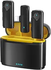 Wirel Microphone System with 1 + 2 Transmitters + 1 Charging Box 20M Transmission Built-in Battery Replacement for 14/13/12/11 Live Interview Vlog