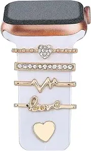 [GIONAR] Pack of 5 watch bracelet charms, gold, watch bracelet charms with glittering ring loops, suitable for any occasion, such as party, meeting, Universal, Metal, Amazonite