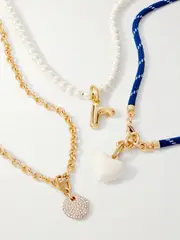 [Roxanne Assoulin] Roxanne Assoulin - Happy Heart Set Of Three Gold-tone, Cord, Faux Pearl, Crystal And Enamel Necklaces - W W Gold