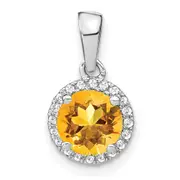 14k White Gold Citrine and Real Diamond Halo Pendant