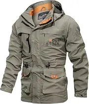 [WolweS] Men's Medium-length Large Size Jacket Outdoor Mountaineering Letters Printed Multi-pocket Zip Splicing Long-sleeved Jacket