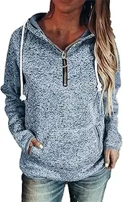 [Aosufei] Womens Casual Long Sleeve Zipper Sweatshirt Drawstring Loose Quarter Zip Pullover Tops Solid Running Jacket With Pocket