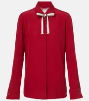 [Max Mara] Max Mara Apollo bow-detail silk crêpe blouse UK 16 red