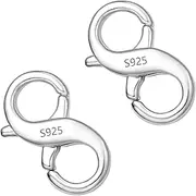 [ASH'S CHOICE] Lobster Clasp Necklace Bracelet Extender,925 Sterling Silver Necklace Connector Bracelet Extender Clasps, White Gold Plated Closures Claw for DIY Jewelry Repair(0.55"x0.24",Silver,2P)