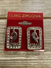 Vintage Cubic Zirconia NBA Earrings Silver Toned Studs