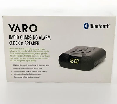 VARO Bluetooth Rapid Charging Alarm Clock & Speaker Hands-Free Calling Streaming