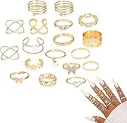RTRTGS Pack of 20 Boho Joint Finger Rings, Stackable Midi Rings Set, Gold Rings, Vintage Stackable Ring, Ideal for Birthday Parties, Proms etc