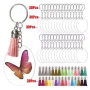 120Pc Acrylic Keychain Blanks with Tassels Kit Bulk Circle Disc for DIY Crafting