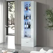Oikiture Display Cabinet with 4 Shelves and Drawer Sideboard Buffet Storage Cabinet Wine Cabinet White