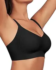 [As Fairy] Bras for Women No Underwire Deep V Neck Smooth Wireless Seamless Regular Plus Size Bras Black