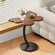Hbluefat C Shaped End Table,Butterfly Shape Side Table for Couch and Bed, Small Wood Snack End Tables for Small Spaces, Living Room, Bedroom (Walnut+Black)