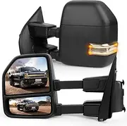 SCITOO Towing Mirrors Compatible With 2017-2019 For Ford For F250 For F350 For F450 Super Duty A Pair Power Adjusted Heated Turn Signal Clearance Auxiliary Parallel Light Temperature Sensor Black