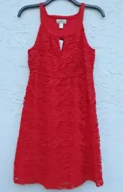 NWT Ann Taylor Loft Pull Over Floral Lace Overlay Dress Red SZ XS