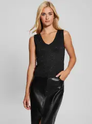 GUESS Women's Black Hot Fix Janine Knit Top Size: Medium, Polyamide