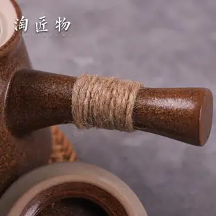 復古柴燒粗陶側把手柄茶壺