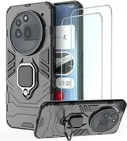 DERHAN Case for Nothing Phone 3a Pro, Armoured Case with Ring Holder + Protective Film [Pack of 2], Mobile Phone Cases Shockproof Protective Case, Mobile Phone Case with Stand - Black