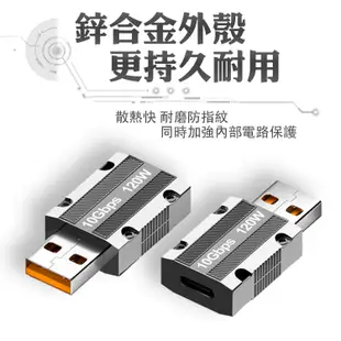 【SHOWHAN】鋅合金120W 機械轉接頭Type-C母轉USB-A公