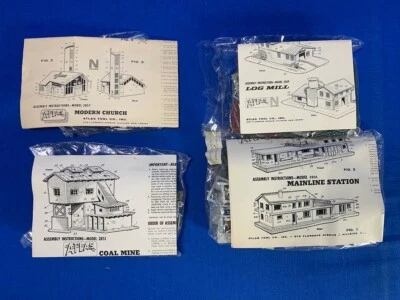 ATLAS N SCALE KIT 2851 COAL MINE 2856 MAINLINE STATION 2857 CHURCH 2859 LOG MILL