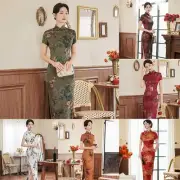 Trendy Women's Chinese Qipao Cheongsam Faux Silk Stain Dress Oriental Ball Gown