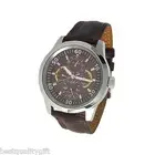 NEW-GUESS BROWN LEATHER MULTIFUNCTION SILVER DAY,DATE WATCH-U95071G2