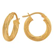 9kt Yellow Gold 10mm Patterned Twist Hoop Earrings