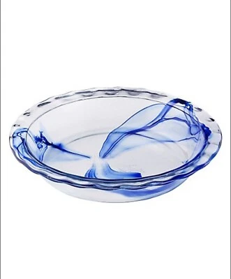 Pyrex Watercolor Blue Swirl Ruffled Edge Pie Plate 9.5”- NEW