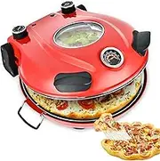 Indoor Pizza Oven Electric Pizza Maker With 31 Cm Flame Resistant Stone Plate, Electric Pizza Oven With 5 Adjustable Temperature, Rapid Heating Up To 420°C, Table Top Pizza Oven Pizza Cooker red