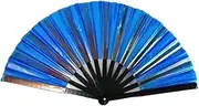 1pcs Rave Folding Fan Foldable Hand Fans for Women Bamboo Large Holding Hand Fan with Bright Color Fabric Folding Fan for Festival (C8, One size)