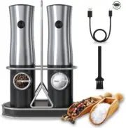 Electric Salt and Pepper Grinder Set Rechageable with Black, Stainless Steel