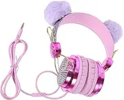 SEWACC Headphones for Adjustable Volume Limiting Plush Wired Headset Audio Cable for School Birthdays Travel