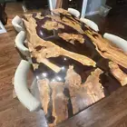 Ocean Design Epoxy Resin Coffee,Dining Table Top Acacia Wood Table Home Decor