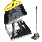 Broom and Dustpan Set, Heavy Duty Broom with Stainless Steel Dustpan, Stiff B...