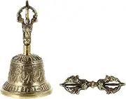 Kisangel 1 Set Copper Five Strand Vajra Bell with Pestle Buddhist Meditation Handbell for Ceremony Decor Unique Carved Design with Loud Echo Sound for Temples Ancestral