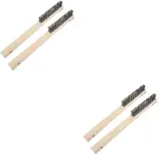 CLISPEED 2sets Pizza Oven Brush Grill Grate Cleaner BBQ Brush Wire for Pizza Stone Heat Resistant Wooden Handle Easy Cleaning 2pcs*2